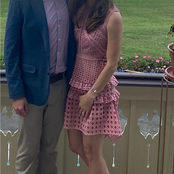 SELF PORTRAIT | Crosshatch Frill Mini Dress Mini Dress in Pink 💕 - Picture 9 of 9